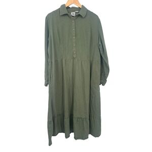 Vintage Main Street Blues Midi Dress 20W Green Tiered Boho Earthy Lagenlook Fall
